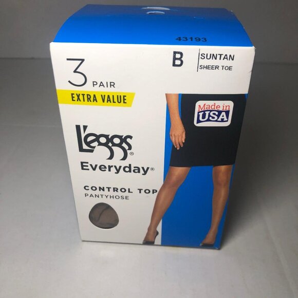 Leggs Size B Everyday Control Top Pantyhose, Sheer Toe ,Suntan 3 Pair New - Picture 1 of 8